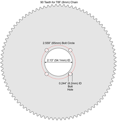 90 Tooth Sprocket for T8F (8mm) Chain with F4 Mounting Pattern 