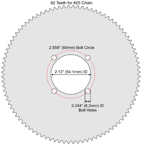 92 Tooth Sprocket for #25 Chain with F4 Mounting Pattern 