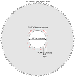 92 Tooth Sprocket for T8F (8mm) Chain with F4 Mounting Pattern 