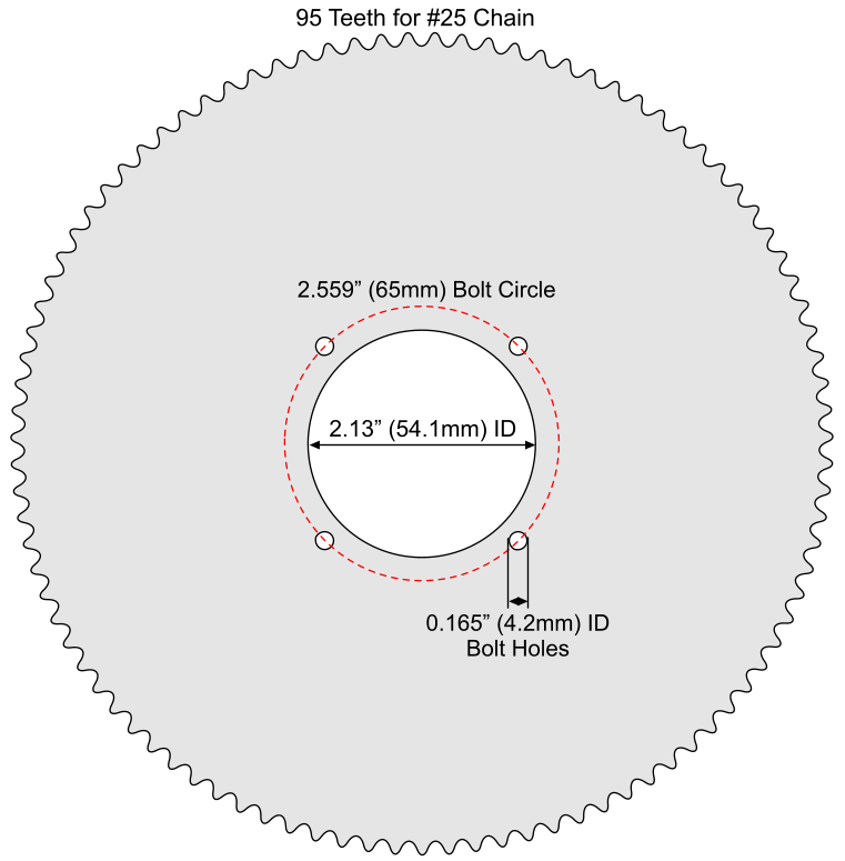 95 Tooth Sprocket for #25 Chain with Custom Mounting Pattern #SPR-2595-C2