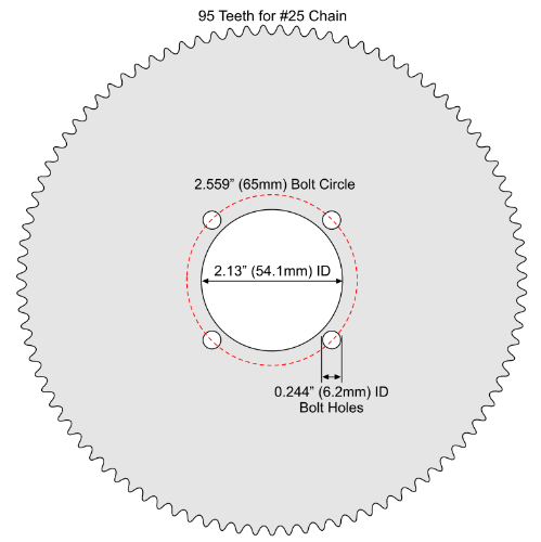 95 Tooth Sprocket for #25 Chain with F4 Mounting Pattern 