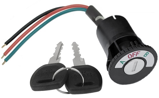 A-Off-B 3 Wire 3 Position Key Switch with Black Plastic Body SWT-344 