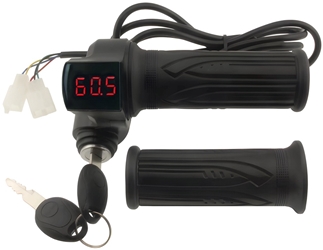 Full Length Twist Throttle with Key Switch, 0-99 Volt Red LED Power Meter, and Grips 
