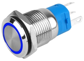 On-Off Metal Push Button Switch with 24 Volt Blue Lighted Ring 