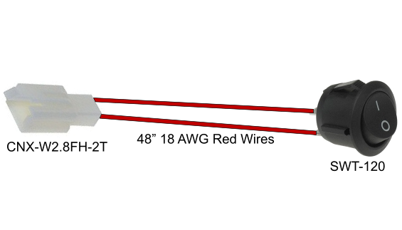 SWT-120 Power Switch with 48" Wires and CNX-W2.8FH-2T Connector 