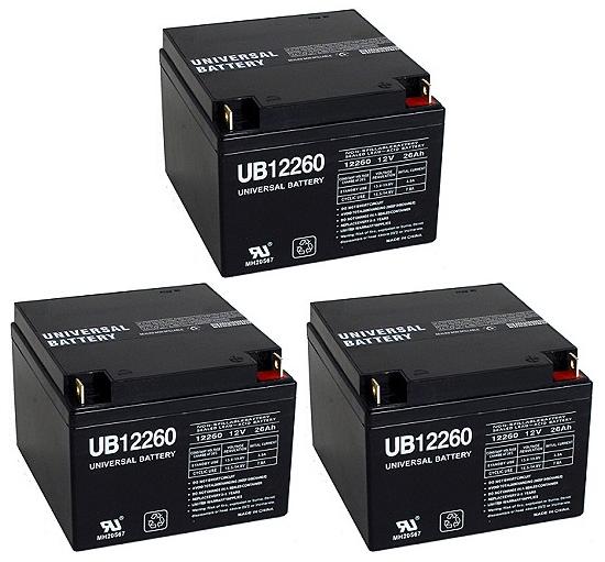 Three Quantity 12 Volt 26 Ah/Amp hour Electric Scooter Batteries 