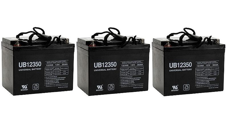 Set of Three 12 Volt 35 Ah/Amp hour Electric Scooter Batteries with Bolt Down Posts 