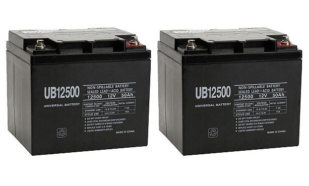 Two Quantity 12 Volt 50 Ah/Amp hour Electric Scooter Scooter Batteries with Bolt Down Posts 