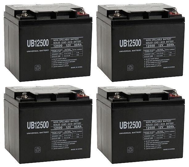 Four Quantity 12 Volt 50 Ah/Amp hour Electric Scooter Scooter Batteries with Bolt Down Posts 