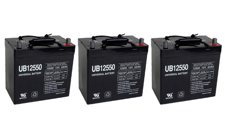 Set of Three 12 Volt 55 Ah Electric Scooter Batteries with 12 Month Warranty, Group 22NF 