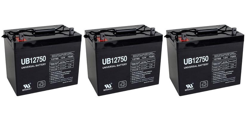 Three Quantity 12 Volt 75 Ah Electric Scooter Batteries 
