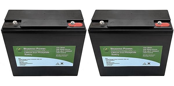Two Quantity 12 Volt 20Ah LiFePO4 Electric Scooter or Bike Batteries 