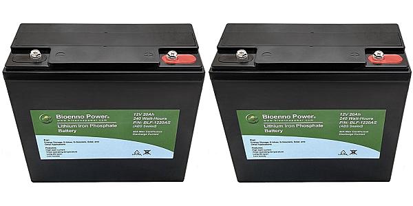 Two Quantity 12 Volt 20Ah LiFePO4 Electric Scooter or Bike Batteries 