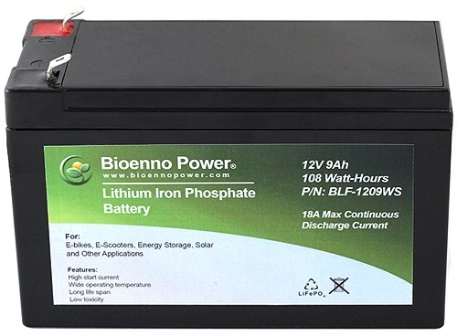 12 Volt 9Ah LiFePO4 Electric Scooter or Bike Battery 