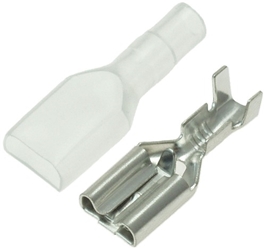 1/4" Tab Terminal Female Connector with Clear Sleeve for 22-16 Gauge Wire 