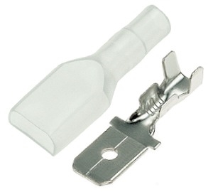 1/4" Tab Terminal Male Connector with Clear Sleeve for 22-16 Gauge Wire 