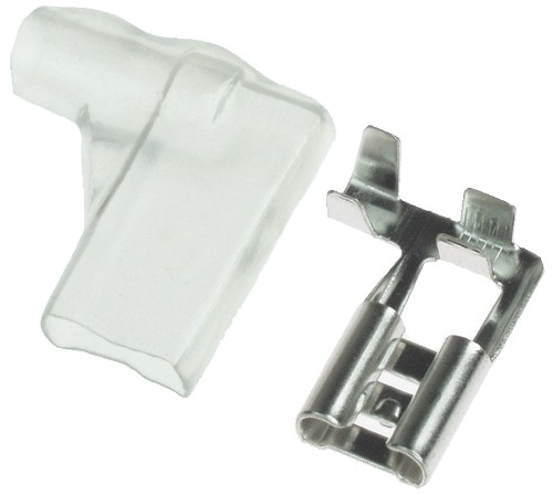 1/4" Tab Terminal Female Flag Connector with Clear Sleeve for 22-16 Gauge Wire 