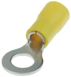 Yellow Insulated 1/4" Ring Terminal Connector for 12-10 Gauge Wire 