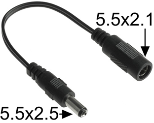 5.5mm x 2.1mm to 5.5mm x 2.5mm Coaxial Plug Adapter 