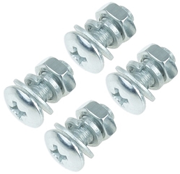 Set of Four 6mm x 12mm Metric Machine Screws with Flat Washers, Lock Washers, and Nuts 