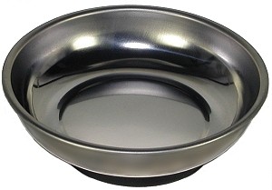 4" Round Stainless Steel Magnetic Parts Tray with Rubber Bottom 