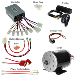 36 Volt Throttle, Controller, Motor, Battery Pack Wiring Harness, and Charger Port Kit 