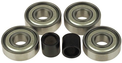 Set of 4 Wheel Bearings and 2 Spacers for Razor Crazy Cart, Crazy Cart DLX, Crazy Cart XL, DeltaWing, E-131E and E132E, Flash Rider 360, Kick Scooters, PowerRider 360, Rip Rider 360, PowerWing, RipStick, Trikke E2, and XLR8R 