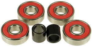 Set of 4 Wheel Bearings and 2 Spacers for Razor Crazy Cart, Crazy Cart DLX, Crazy Cart XL, DeltaWing, E-131E and E132E, Flash Rider 360, Kick Scooters, PowerRider 360, Rip Rider 360, PowerWing, RipStick, Trikke E2, and XLR8R 