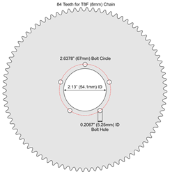 84 Tooth Sprocket for T8F (8mm) Chain with F5 5-Hole Freewheel Mounting Pattern 