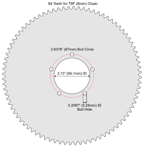 84 Tooth Sprocket for T8F (8mm) Chain with F5 5-Hole Freewheel Mounting Pattern 