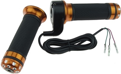 Full Length Twist Throttle with Gold Anodized Aluminum End Caps and Matching Left Hand Grip 