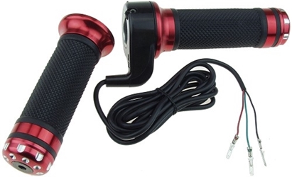 Full Length Twist Throttle with Red Anodized Aluminum End Caps and Matching Left Hand Grip 