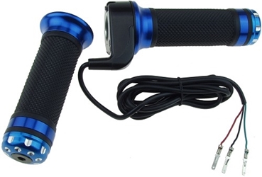 Full Length Twist Throttle with Blue Anodized Aluminum End Caps and Matching Left Hand Grip 