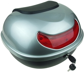 Silver Rear Locking Trunk for Electric Scooters, Mopeds, and Bikes 