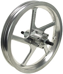 Front Wheel with Axle, 6 Hole Mount for Brake Rotor, for IZIP Electric Scooters 