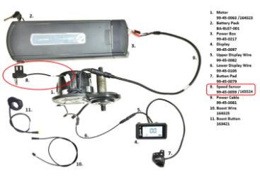 Wheel Speed Sensor for: IZIP: E3 Dash, Edge, Vibe+, and Zuma | Raleigh: Cadent, Retroglide, and Sprite (See Compatible Model Years in Description) 