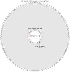 150 Tooth Sprocket for #25 Chain with F4 Mounting Pattern 