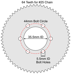 64 Tooth Sprocket for #25 Chain with ISO Mounting Pattern 