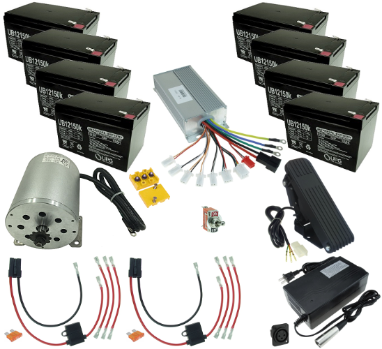 48 Volt 1800 Watt Electric Go Kart Power Kit with Two Battery Packs 