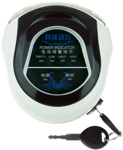48 Volt Electric Scooter or Bicycle Handlebar Mount Headlight Dashboard with Key Switch, Horn, and Battery Power Indicator 