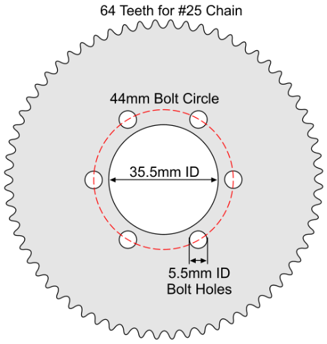 64 Tooth Sprocket for #25 Chain with ISO Mounting Pattern 