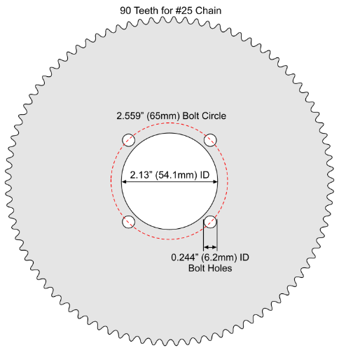 100 Tooth Sprocket for #25 Chain with F4 Mounting Pattern 